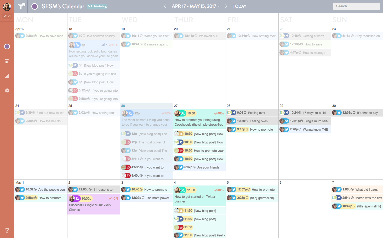 Coschedule content calendar